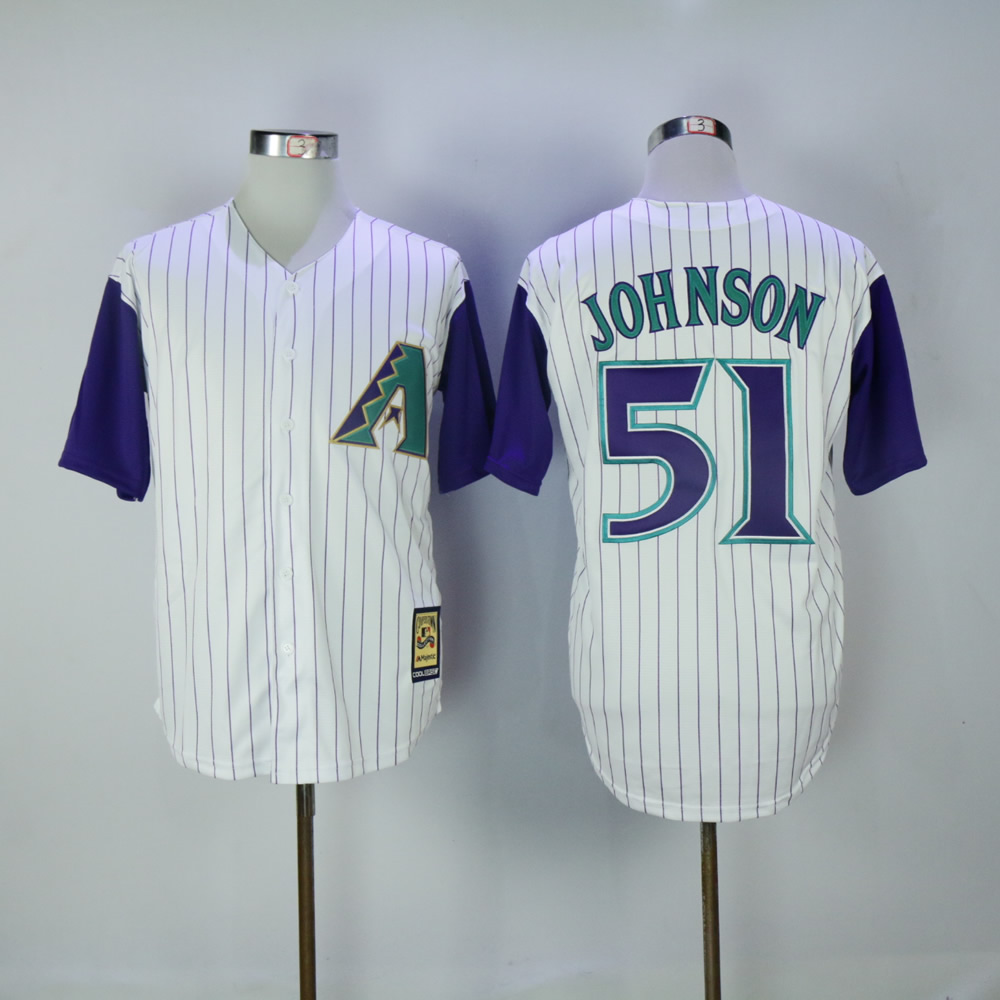 Men Arizona Diamondback 51 Johnson White Stripe MLB Jerseys